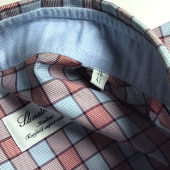 Stenstroms slimline 2 fold super cotton checkered dress shirt Sz 16 - Picture 7 of 11